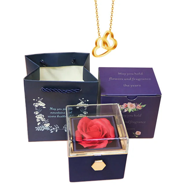 Rose Box-Engraved Heart Necklace