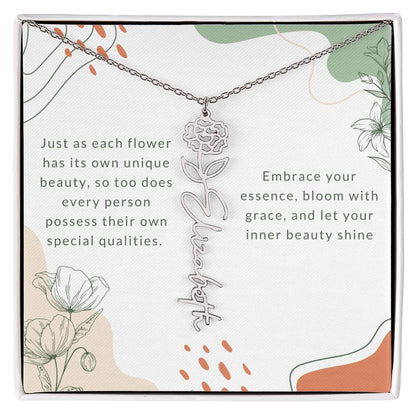 Elegant Flower Birth Month Name Necklace