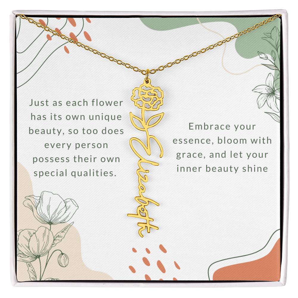 Elegant Flower Birth Month Name Necklace