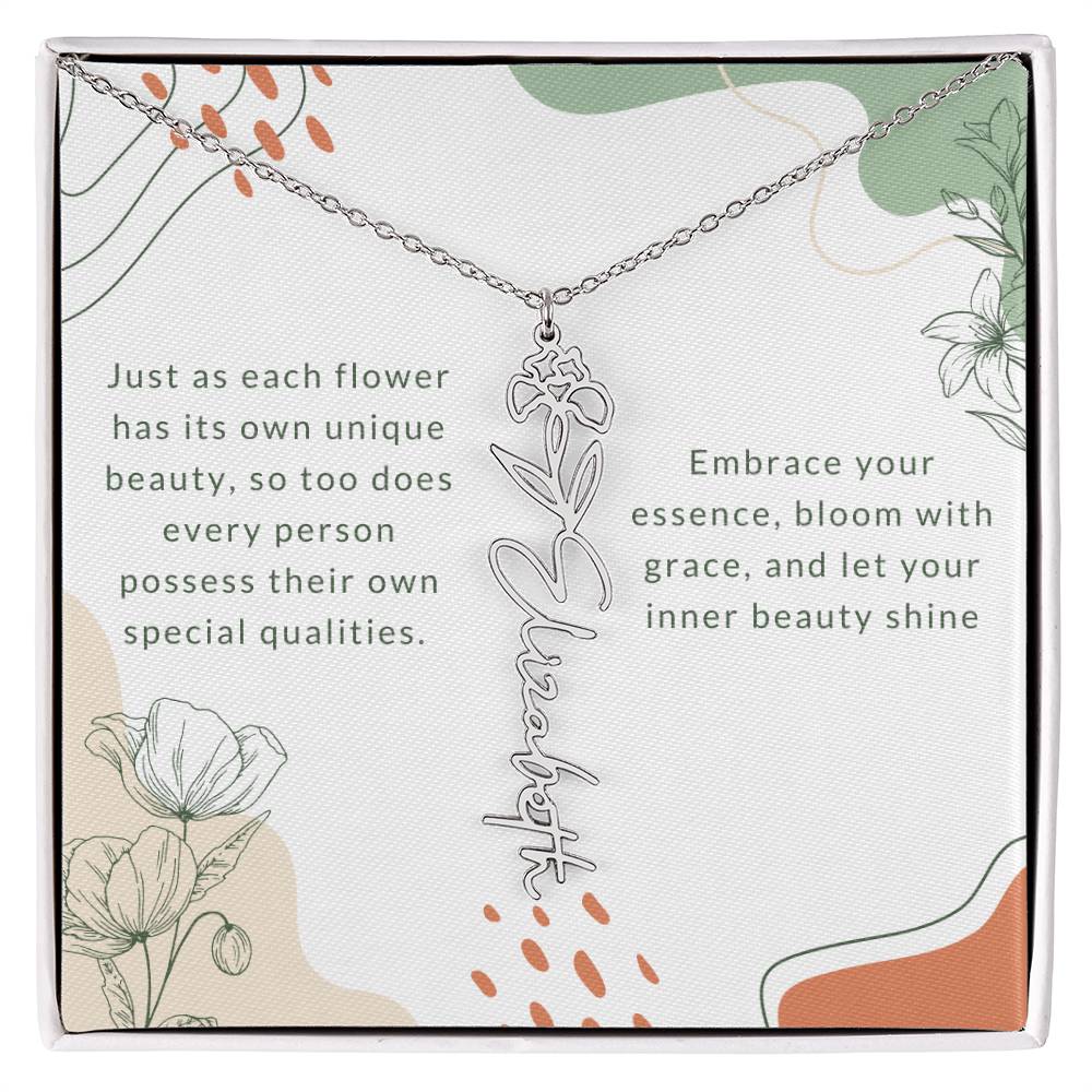 Elegant Flower Birth Month Name Necklace