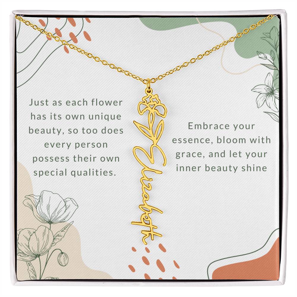 Elegant Flower Birth Month Name Necklace