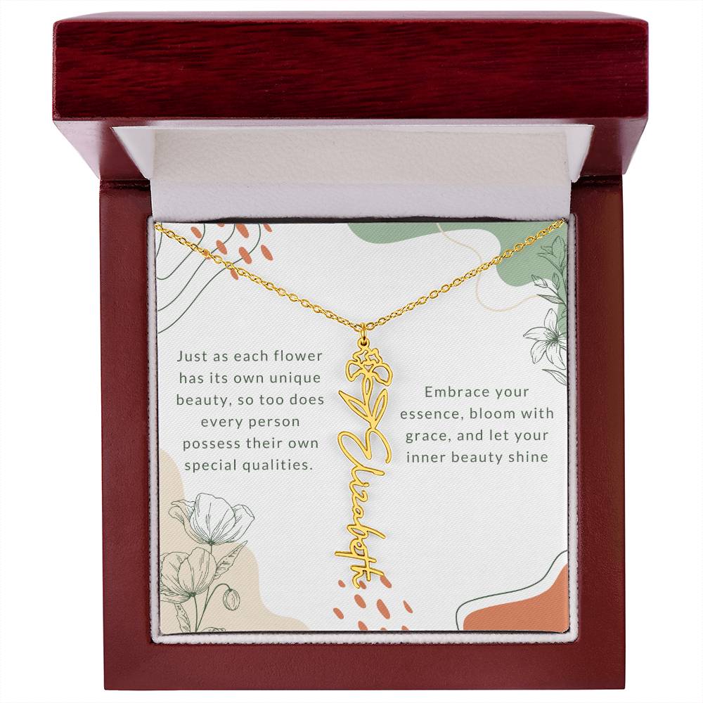 Elegant Flower Birth Month Name Necklace