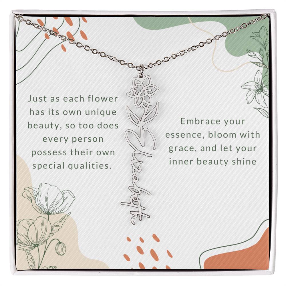 Elegant Flower Birth Month Name Necklace