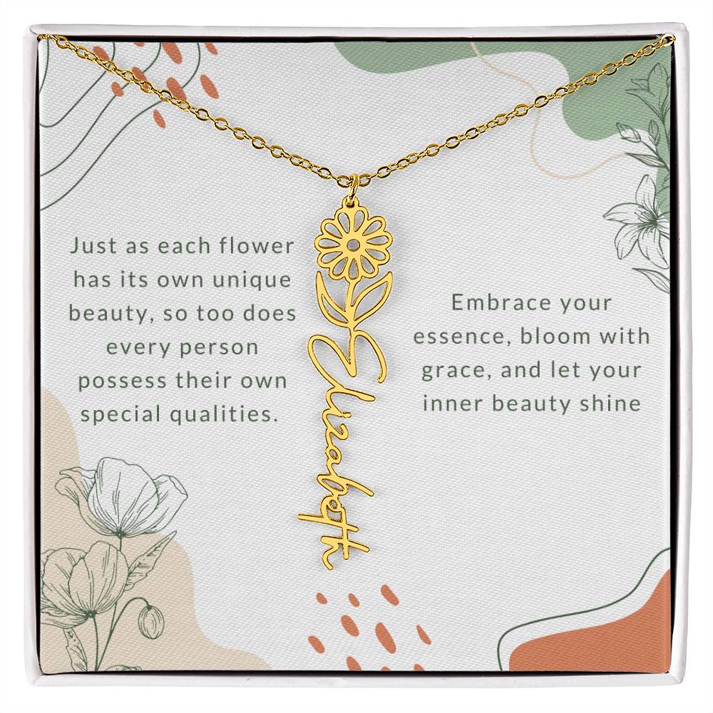 Elegant Flower Birth Month Name Necklace