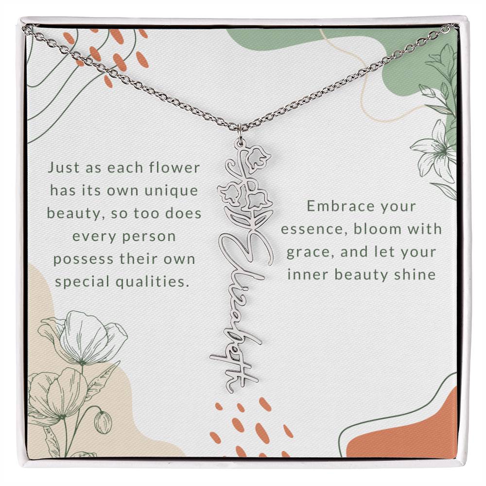 Elegant Flower Birth Month Name Necklace