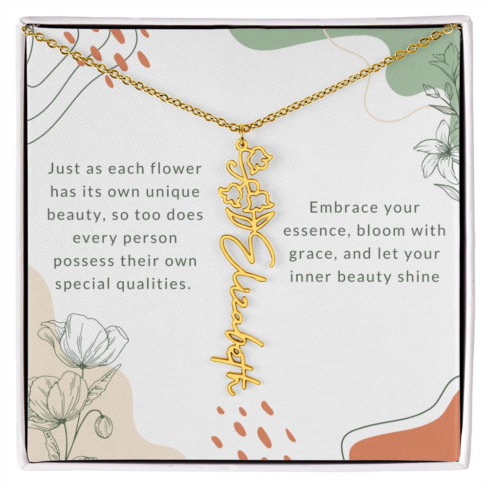 Elegant Flower Birth Month Name Necklace