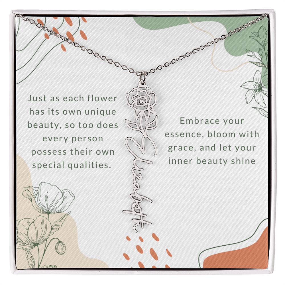 Elegant Flower Birth Month Name Necklace