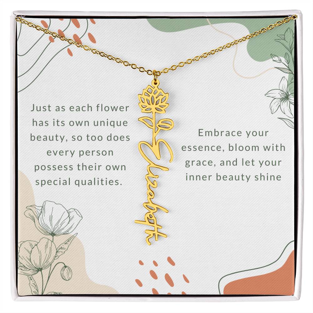 Elegant Flower Birth Month Name Necklace