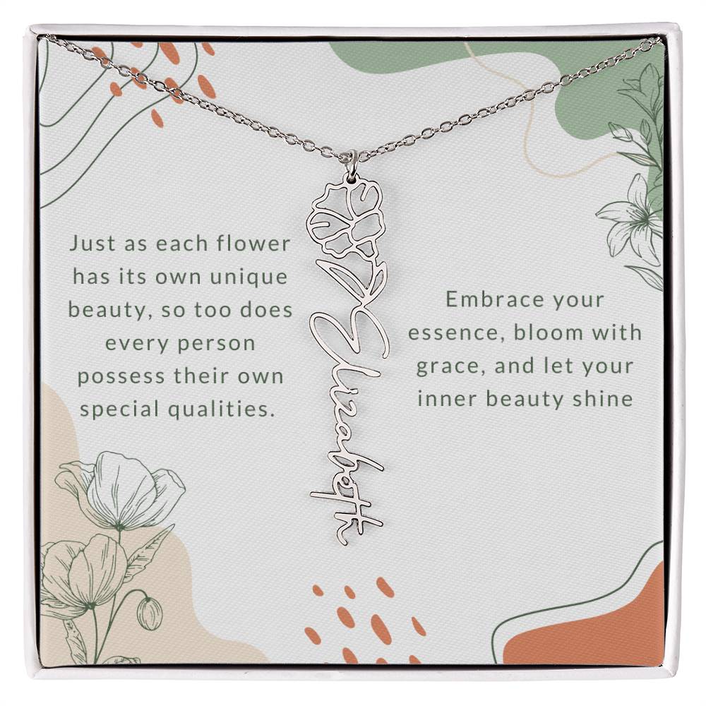 Elegant Flower Birth Month Name Necklace