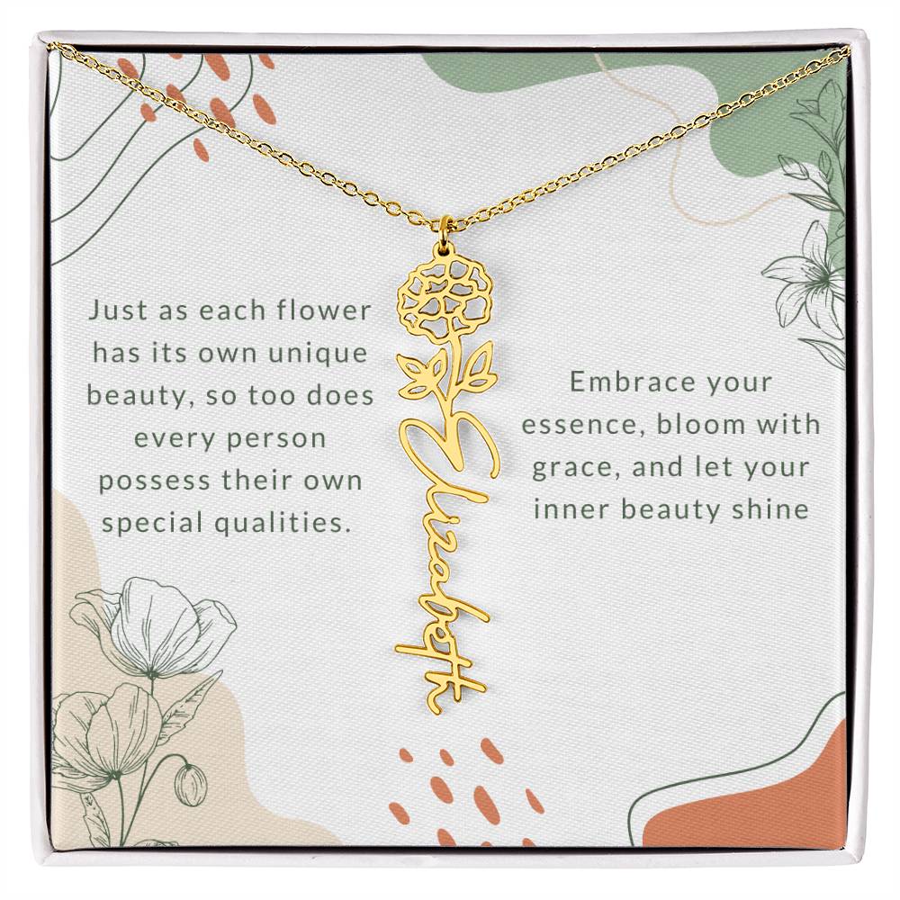 Elegant Flower Birth Month Name Necklace