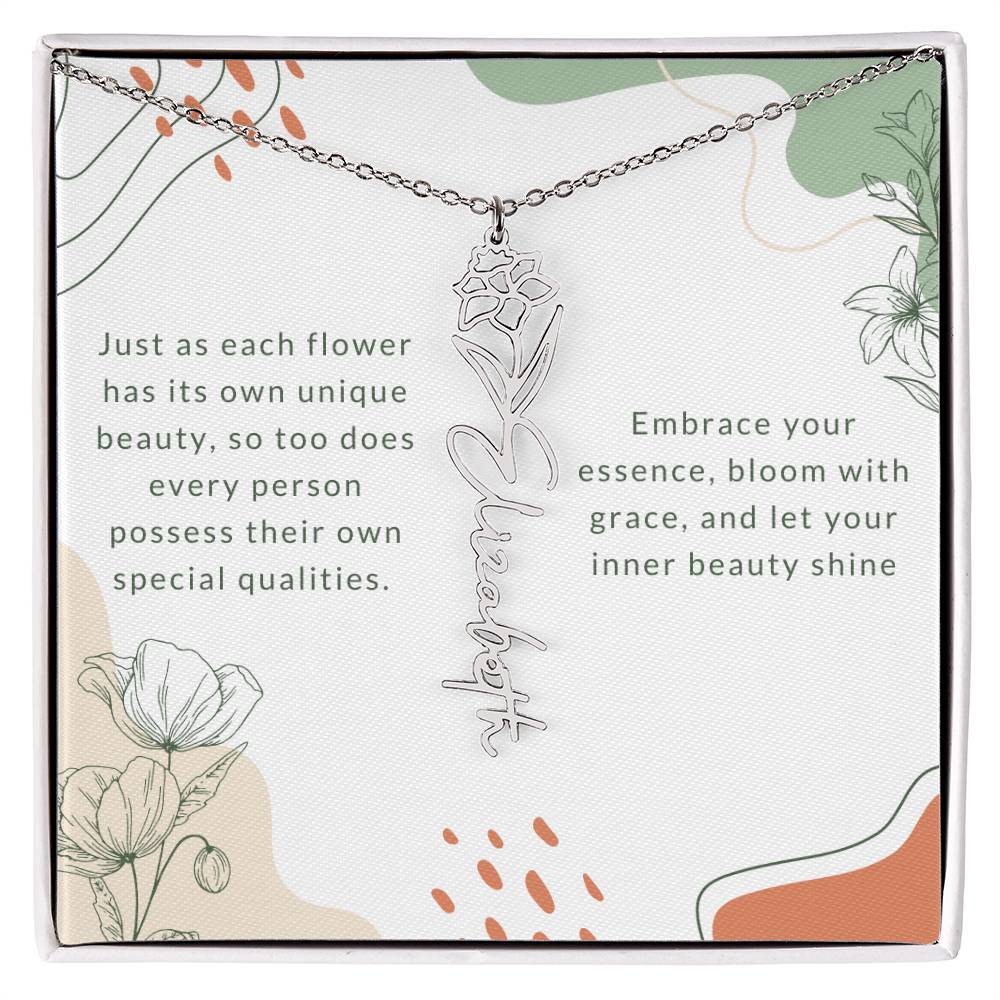 Elegant Flower Birth Month Name Necklace