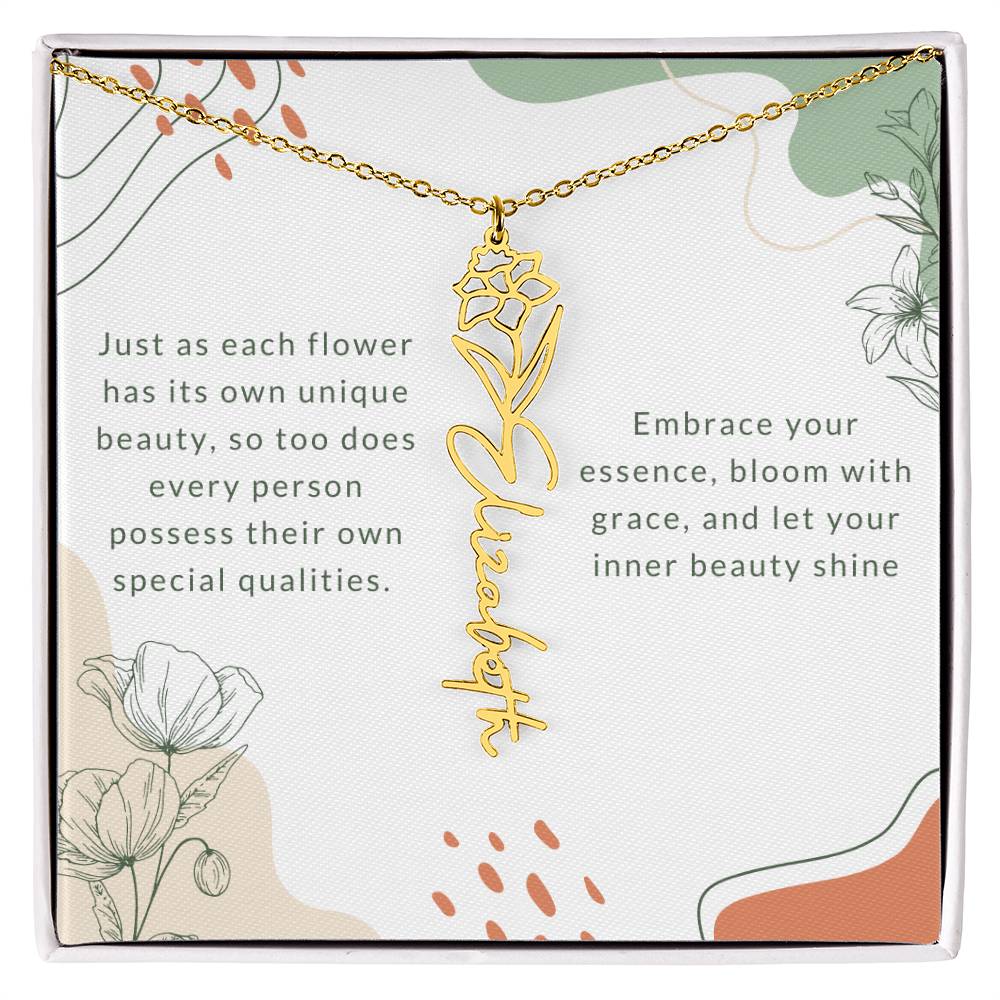 Elegant Flower Birth Month Name Necklace