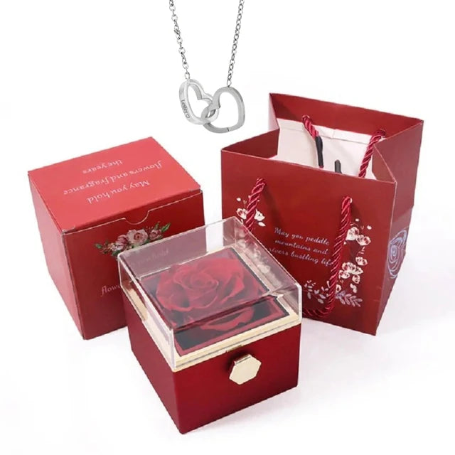 Rose Box-Engraved Heart Necklace